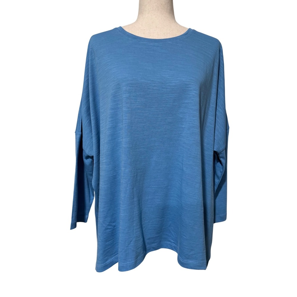 Mersea Catalina Slub Tee Cotton Oversized 3/4 Sleeve Relax Fit Top One Size Blue